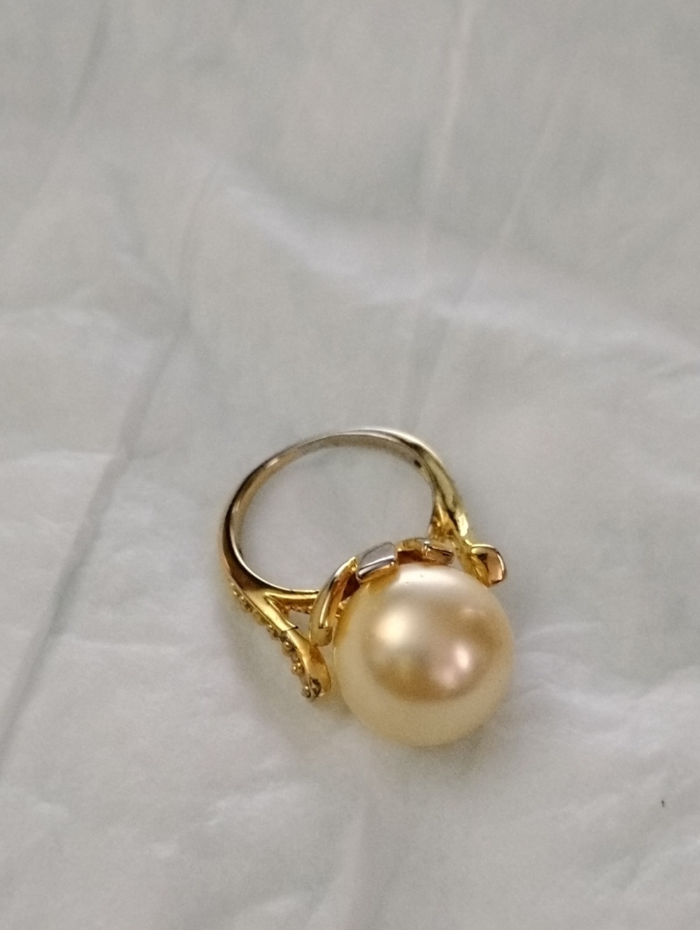 Pearlfection Faux South Sea Golden Pearl Ring Size 7